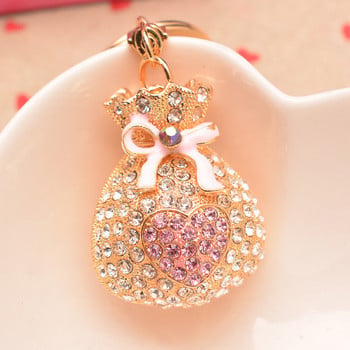 Χαριτωμένο Rhinestone Crystal Pink Lucky Heart Bag Money Bag Keychain Fortune Bag Μπρελόκ Θήκη για μπρελόκ Κρεμαστό μπρελόκ