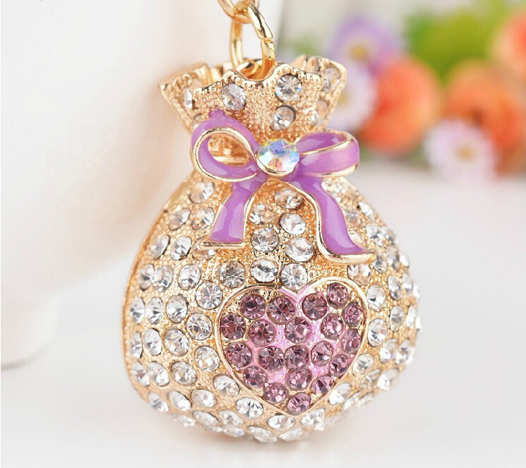 Aranyos strasszos kristály rózsaszín Lucky Heart táska pénzes táska kulcstartó szerencse táska kulcstartó kulcstartó tartó medál kulcstartó