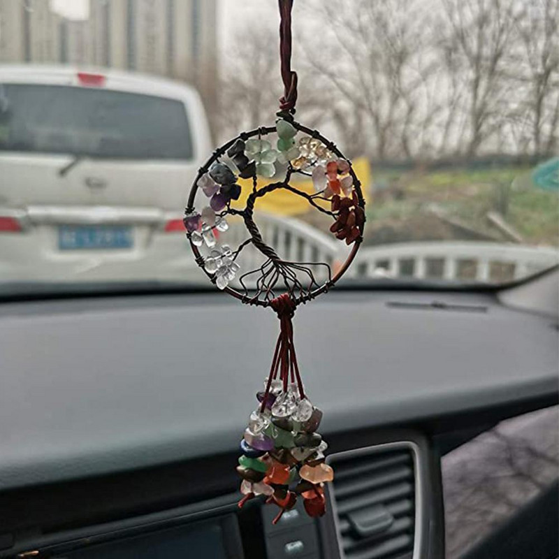 7 Chakra Életfa Dísz Csakra Dísz Lógó Belső Gyógyító Medál Kő Kerekes Autó Kézzel Készített Táska Kristály T0B6