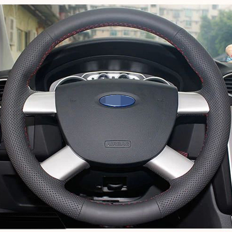 Fekete bőr kézzel varrott autós kormány burkolat Ford Kuga 2008 2009 2010 2011 Focus 2