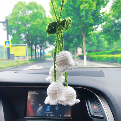 Automobilio interjero dekoravimo pakabukas Mielas rankomis austa Slėnio lelija, automatinis galinio vaizdo veidrodžio pakabukas, skirtas automobilio priedams, moteris