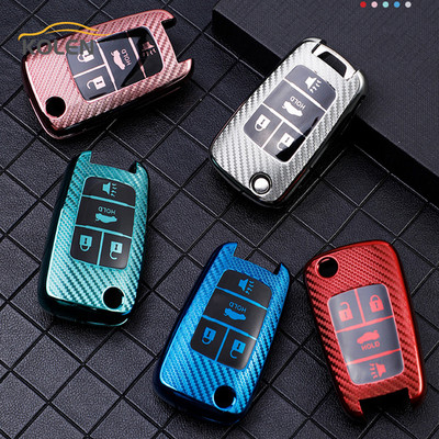 Carbon Fiber TPU Car Flip Key Case Cover Shell Fob за Opel Vauxhall Astra Corsa Mokka Chevrolet Cruze Malibu Captiva Trax Sail