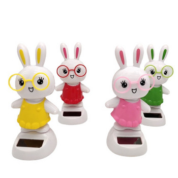 Cute Rabbit Solar Powered Dancing Toys Swinging Animated Bobble Dancer Shaking Head Διακοσμητικό ταμπλό με παιχνίδι αυτοκινήτου