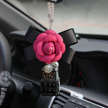 Γοητευτικά Bling Rhinestones Camellia Flower Car Mirror Κρεμαστά στολίδια Diamond Crystal Car Bottle άρωμα μενταγιόν Γυναικεία κορίτσια