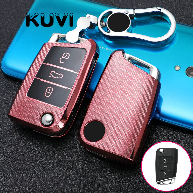 Husa pentru chei auto din filtru de carbon Tpu pentru VW Volkswagen Golf 7 MK7 Tiguan MK2 pentru SEAT Ateca Leon FR 2 Ibiza pentru Skoda Octavia A7