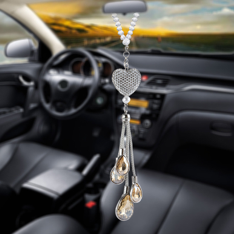 Bling Heart Diamond Automobilski dodaci Crystal Car Retrovizor Ogledalo Charms Auto Decoration Decor Lucky Viseći unutarnji ukras