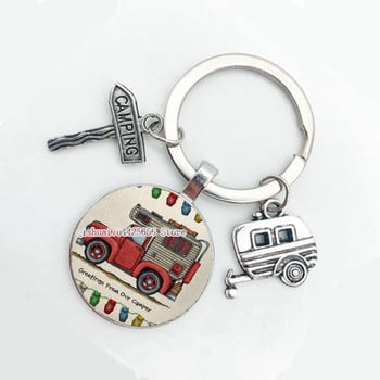 2021 нов/сладък ключодържател Camper Wagon, I Love Camping Keychain, Trailer Road Sign Keyring, държач Стилен ключодържател Holiday Travel