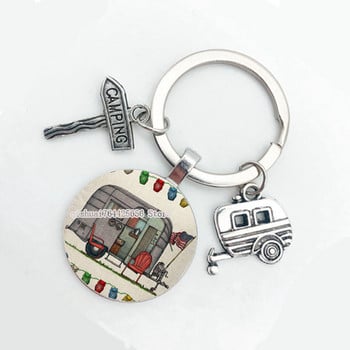 2021 нов/сладък ключодържател Camper Wagon, I Love Camping Keychain, Trailer Road Sign Keyring, държач Стилен ключодържател Holiday Travel