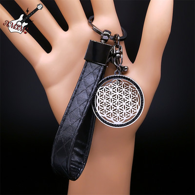 Sacred Geometry Chakra Flower of Life Nerūdijančio plieno raktų pakabuko laikiklis moterims/vyrams Seed Of Life Raktų pakabukai papuošalai fleur de vie