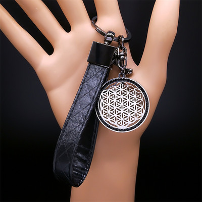 Sacred Geometry Chakra Dzīvības zieds Nerūsējošā tērauda atslēgu piekariņu turētājs sievietēm/vīriešiem Seed Of Life atslēgu ķēdes rotaslietas fleur de vie