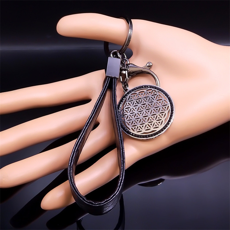 Geometrie sacră Chakra Floarea Vieții Suport pentru breloc din oțel inoxidabil pentru femei/bărbați Lanț cheie Seed of Life Bijuterii fleur de vie
