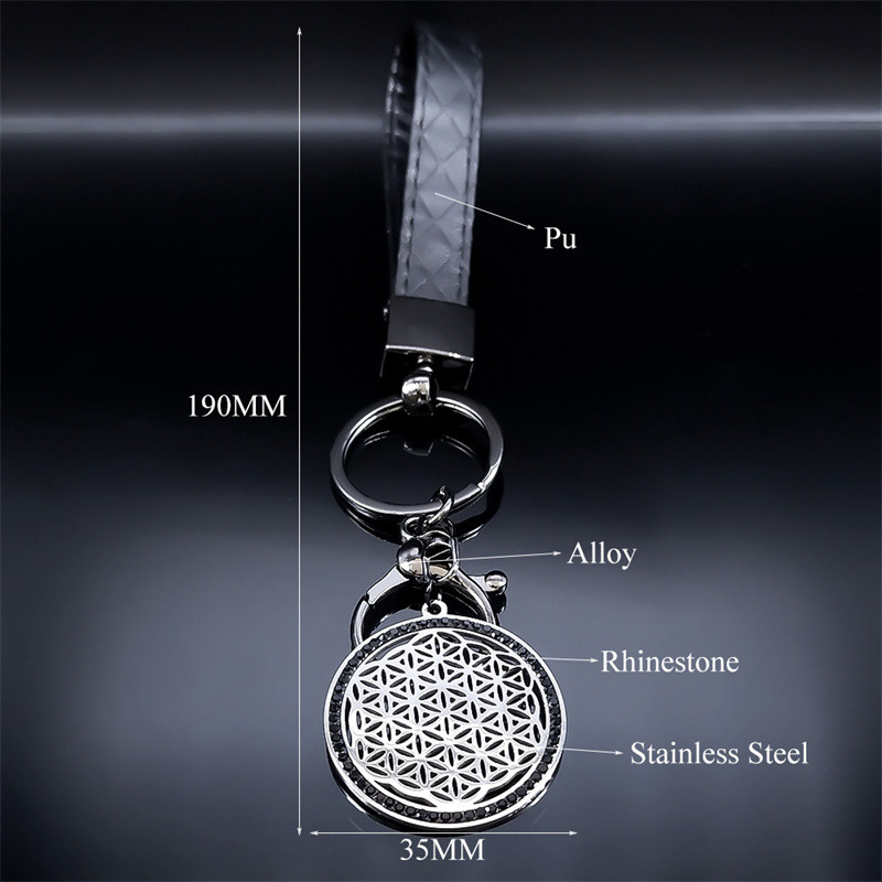 Geometrie sacră Chakra Floarea Vieții Suport pentru breloc din oțel inoxidabil pentru femei/bărbați Lanț cheie Seed of Life Bijuterii fleur de vie