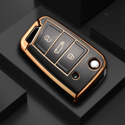 Jauns TPU Car Flip Key Case Cover Shell priekš VW Volkswagen Golf 7 MK7 Tiguan MK2 Seat Ateca Leon FR Ibiza Skoda Octavia Kodiaq