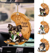 1 ΤΕΜ. 2D χαριτωμένο αστείο άγγελος ύπνου φτερό σκυλιού Κρεμαστό στολίδι κινουμένων σχεδίων Χαριτωμένο κρεμαστό τσάντα αυτοκινήτου Μπρελόκ Κρεμαστό στολίδια αυτοκινήτου