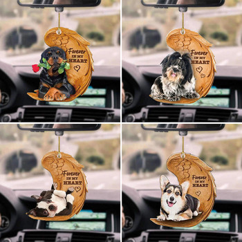 1 ΤΕΜ. 2D χαριτωμένο αστείο άγγελος ύπνου φτερό σκυλιού Κρεμαστό στολίδι κινουμένων σχεδίων Χαριτωμένο κρεμαστό τσάντα αυτοκινήτου Μπρελόκ Κρεμαστό στολίδια αυτοκινήτου