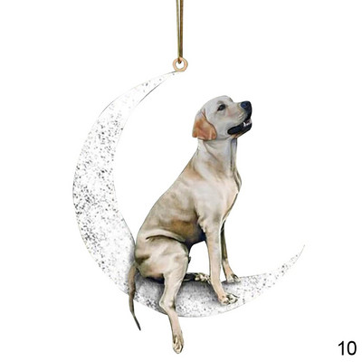 2D automobilio galinio vaizdo veidrodžio pakabukas šuns pakabukas, sėdintis mėnulyje Mielas meškiukas šuniukas, kabantis ornamentas, raktų pakabukas, pakabukas interjero dekoras