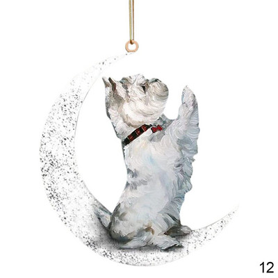 2D automobilio galinio vaizdo veidrodžio pakabukas šuns pakabukas, sėdintis mėnulyje Mielas meškiukas šuniukas, kabantis ornamentas, raktų pakabukas, pakabukas interjero dekoras