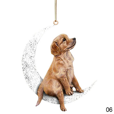 2D automobilio galinio vaizdo veidrodžio pakabukas šuns pakabukas, sėdintis mėnulyje Mielas meškiukas šuniukas, kabantis ornamentas, raktų pakabukas, pakabukas interjero dekoras