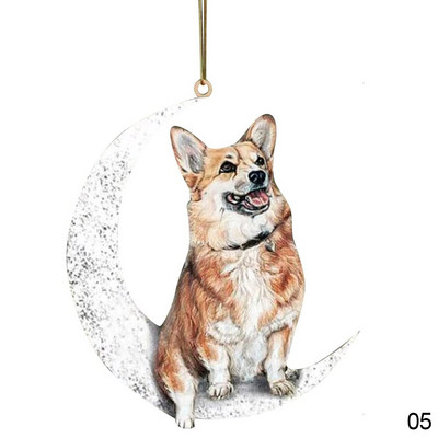 2D automobilio galinio vaizdo veidrodžio pakabukas šuns pakabukas, sėdintis mėnulyje Mielas meškiukas šuniukas, kabantis ornamentas, raktų pakabukas, pakabukas interjero dekoras