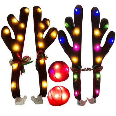 LED Glowing Antlers Χριστουγεννιάτικη Διακόσμηση Αυτοκινήτου Αξεσουάρ Στολή Φορτηγού Αυτοκινήτου Κέρατα ελαφιού τάρανδος για Φορτηγό SUV Elk Vehicle Decor