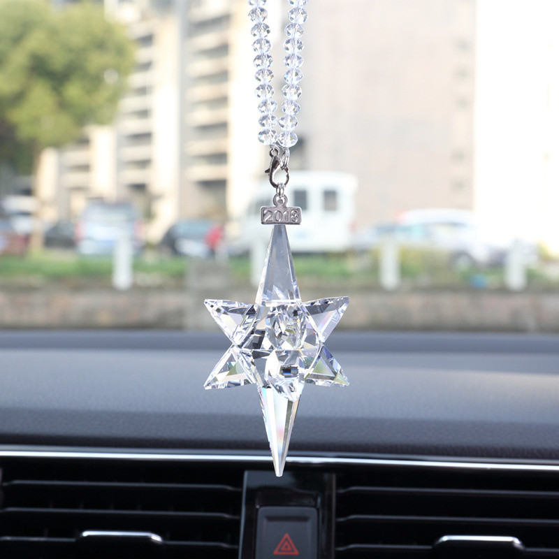 Crystal Snowflake Meteor Hammer Star Függő autó hátulnézet Tükör medál Kreatív autós kiegészítők Karácsonyi díszek