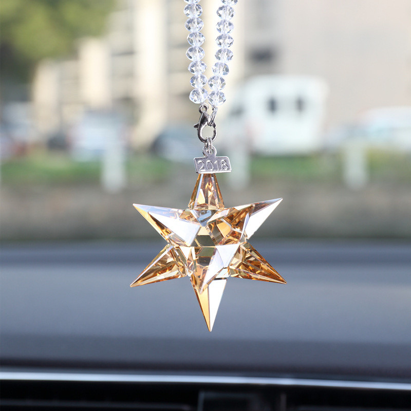Crystal Snowflake Meteor Hammer Star Függő autó hátulnézet Tükör medál Kreatív autós kiegészítők Karácsonyi díszek