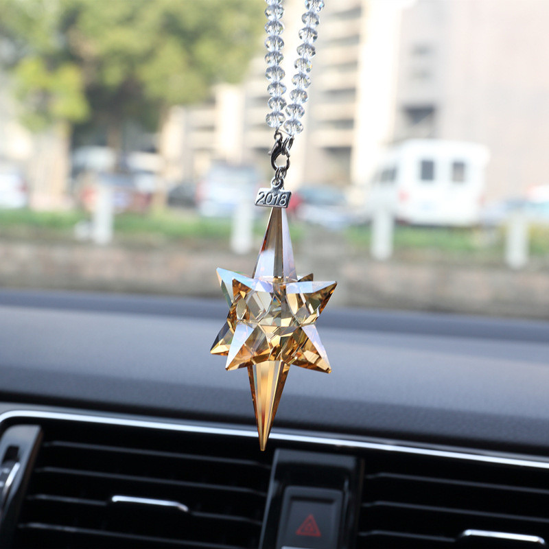 Crystal Snowflake Meteor Hammer Star Függő autó hátulnézet Tükör medál Kreatív autós kiegészítők Karácsonyi díszek