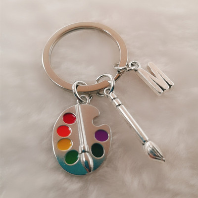 1pcs Painter Palette Oval Tool Brush colors Keychain Draw Letter A-Z Entrepreneurial Keychain Personalizeds Gift for Painter