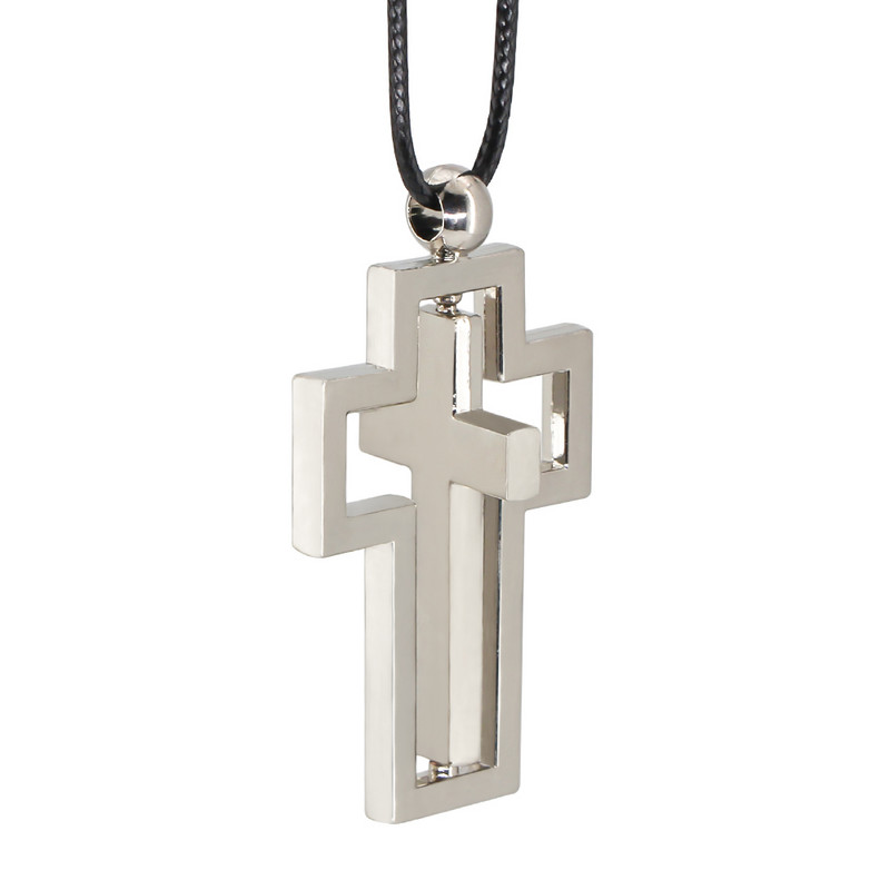 Új divat Dupla forgó Jesus Cross autós medál visszapillantó tükör Dekoráció Díszek Gépkocsik Beltéri Autók Tartozékok