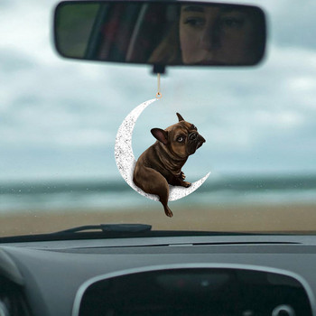 Кола Висулка Огледало за обратно виждане Висулка Куче Седящо на луната Сладко плюшено кученце Висящ орнамент Ключодържател Висулка Коледен декор