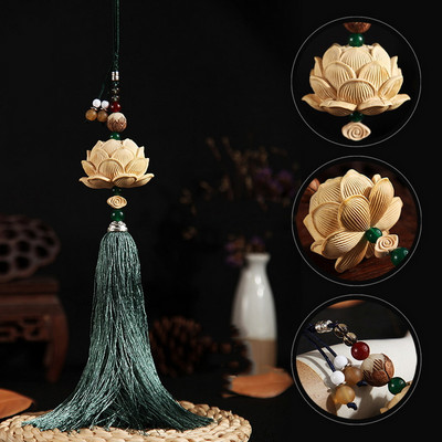 Tiyana Boxwood Carving Auto Interjero Dekoras Moteriški Papuošalai Boutique Lotus 3D Automobilių pakabukas Palaiminimas Lucky Travel Car Gadget