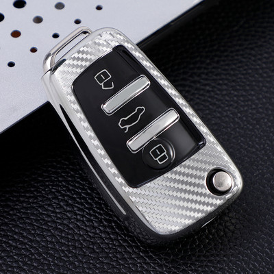 Husă pentru chei de mașină din TPU din fibră de carbon pentru Audi A1 A3 A4 A5 Q7 A6 C5 C6 Suport pentru mașină Telecomandă inteligentă pentru mașină Accesorii pentru interior