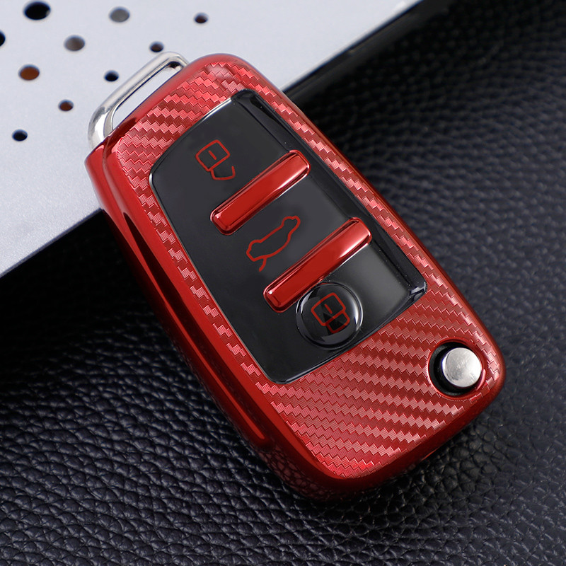 Husă pentru chei de mașină din TPU din fibră de carbon pentru Audi A1 A3 A4 A5 Q7 A6 C5 C6 Suport pentru mașină Telecomandă inteligentă pentru mașină Accesorii pentru interior