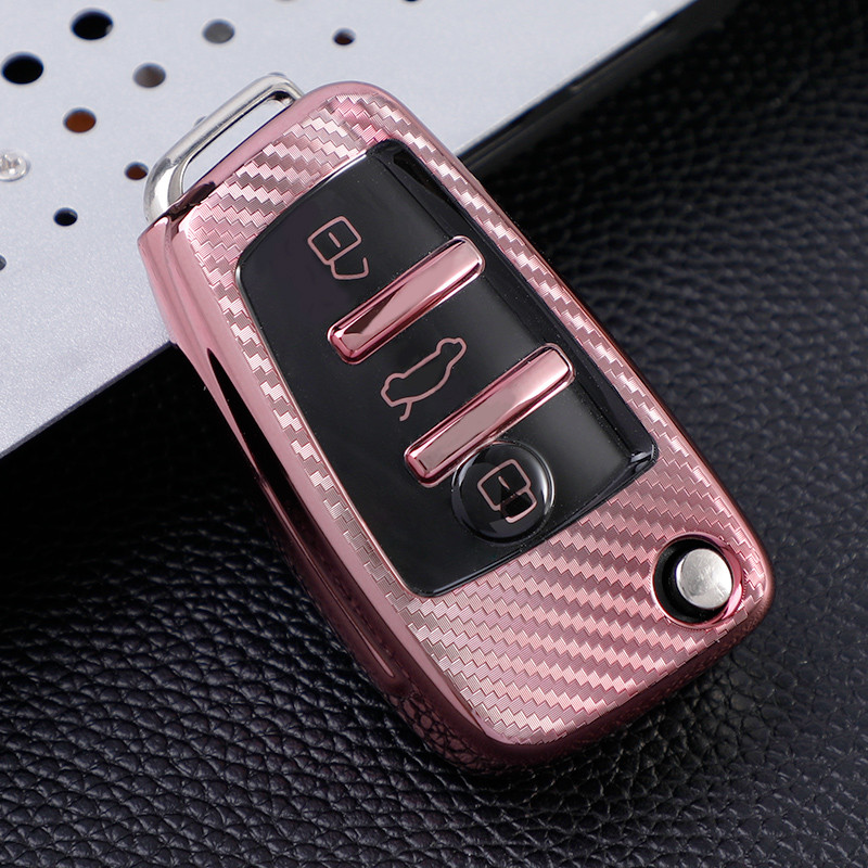 Husă pentru chei de mașină din TPU din fibră de carbon pentru Audi A1 A3 A4 A5 Q7 A6 C5 C6 Suport pentru mașină Telecomandă inteligentă pentru mașină Accesorii pentru interior