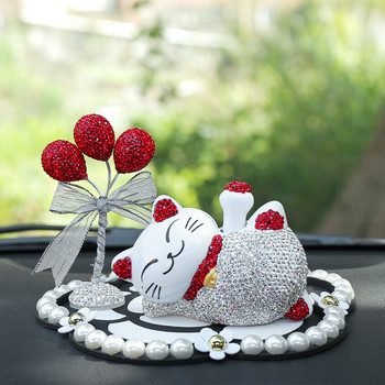 Creative Cartoon Crystal Rhinestone Στολίδι αυτοκινήτου Sleeping Lazy Cat Διακοσμητικό ταμπλό αυτοκινήτου Ηλιακός τυχερός γάτα κούκλα εσωτερικό αυτοκινήτου