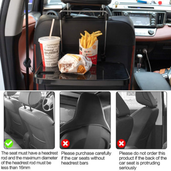 BENOO Μαύρος Ασημί αναδιπλούμενος δίσκος πλάτης καθίσματος αυτοκινήτου για ποτό φαγητού και φορητό γραφείο φορητού υπολογιστή, κρεμαστό τραπέζι τιμονιού αυτοκινήτου