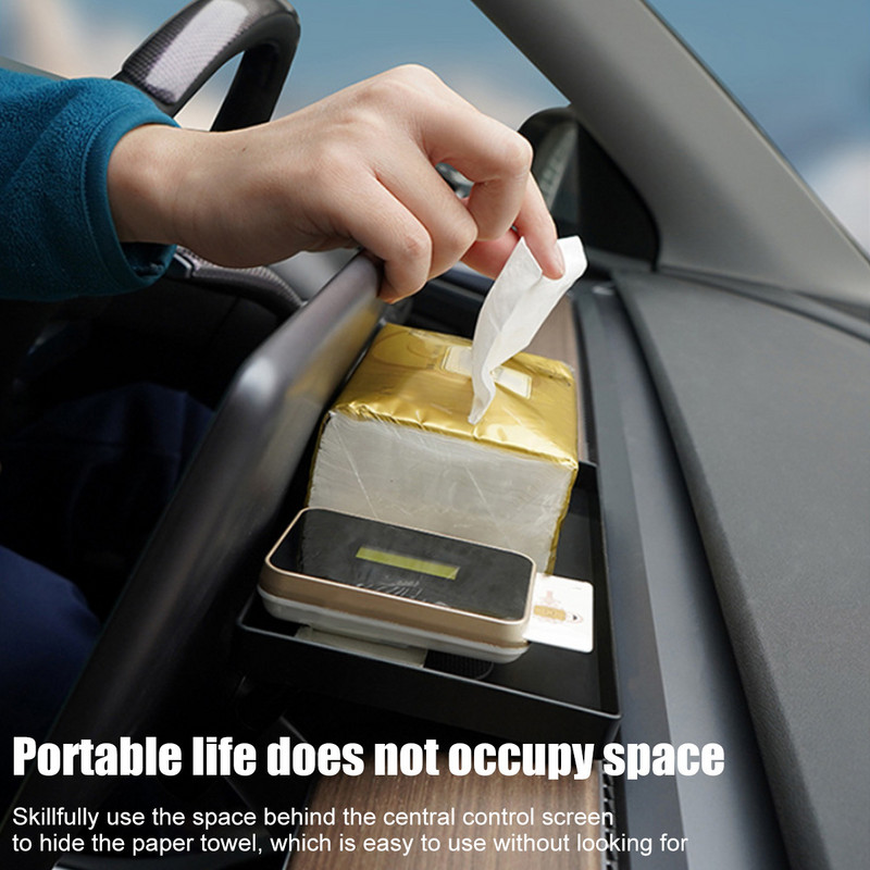 Auto varjatud hoiustamise korraldaja Tesla Model 3 Y jaoks magnetilise auto salvrätikuhoidja hoiustamisklaaside paberrätikute salvrätikute karbi hoiualus