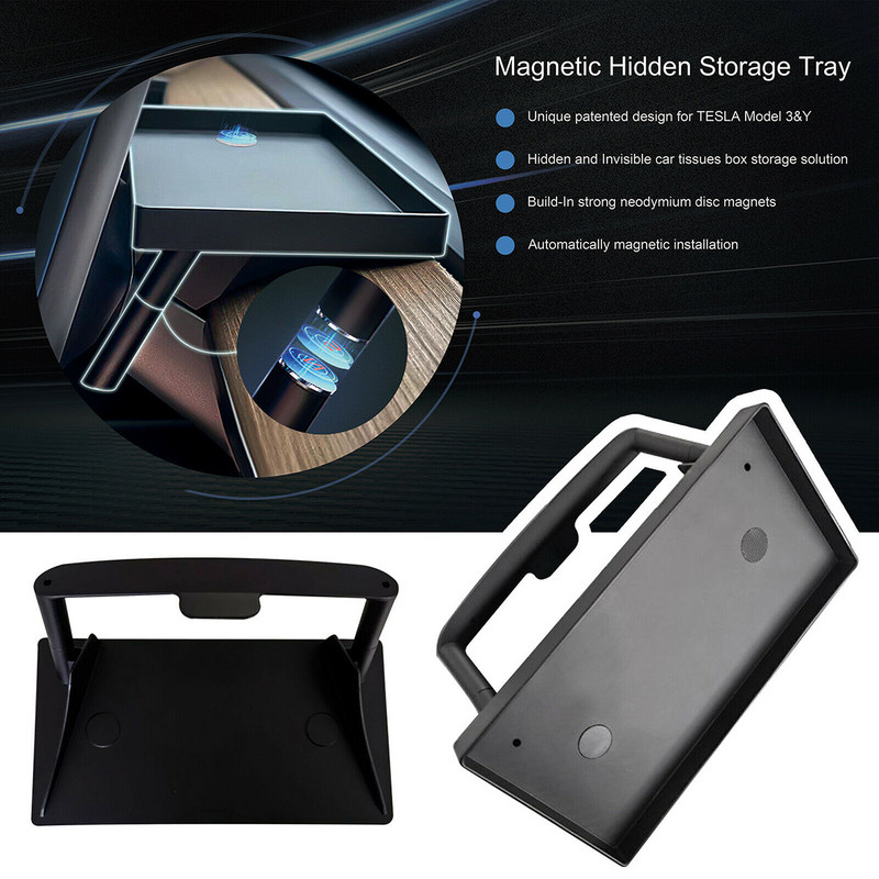 Auto varjatud hoiustamise korraldaja Tesla Model 3 Y jaoks magnetilise auto salvrätikuhoidja hoiustamisklaaside paberrätikute salvrätikute karbi hoiualus
