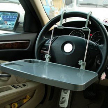 Μαύρος Ασημί αναδιπλούμενος δίσκος πλάτης καθισμάτων αυτοκινήτου για ποτό φαγητού και γραφείο φορητού υπολογιστή Φορητό κρεμαστό τραπέζι τιμονιού αυτοκινήτου