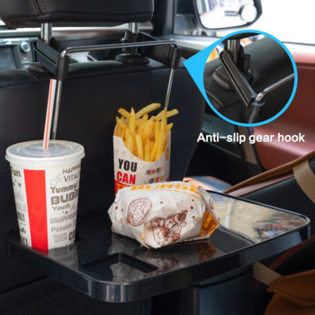 Черна сребърна сгъваема тава за облегалка на столче за кола за храна, трапезария, напитки и бюро за лаптоп Преносима висяща маса за волан на кола