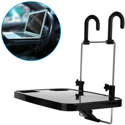 Black Silver Foldable Car Seat Back Tray for Food Dining Drink and Laptop Desk Portable Hanging Car Steering Wheel Table
