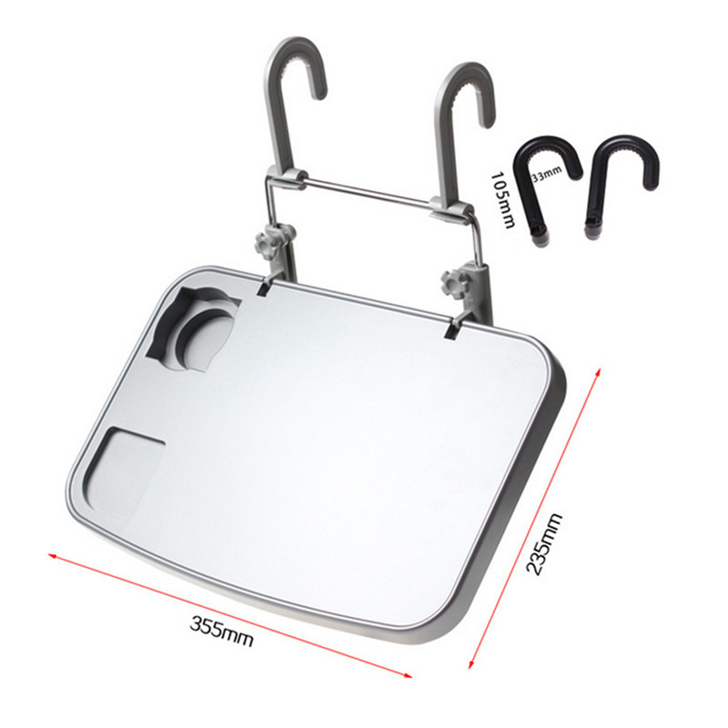 Must hõbedane kokkuklapitav autoistme seljatoe kandik söögi-, joogi- ja sülearvutilauale kaasaskantav rippuv auto roolilaud