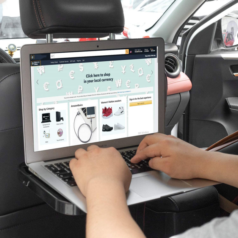 Must hõbedane kokkuklapitav autoistme seljatoe kandik söögi-, joogi- ja sülearvutilauale kaasaskantav rippuv auto roolilaud