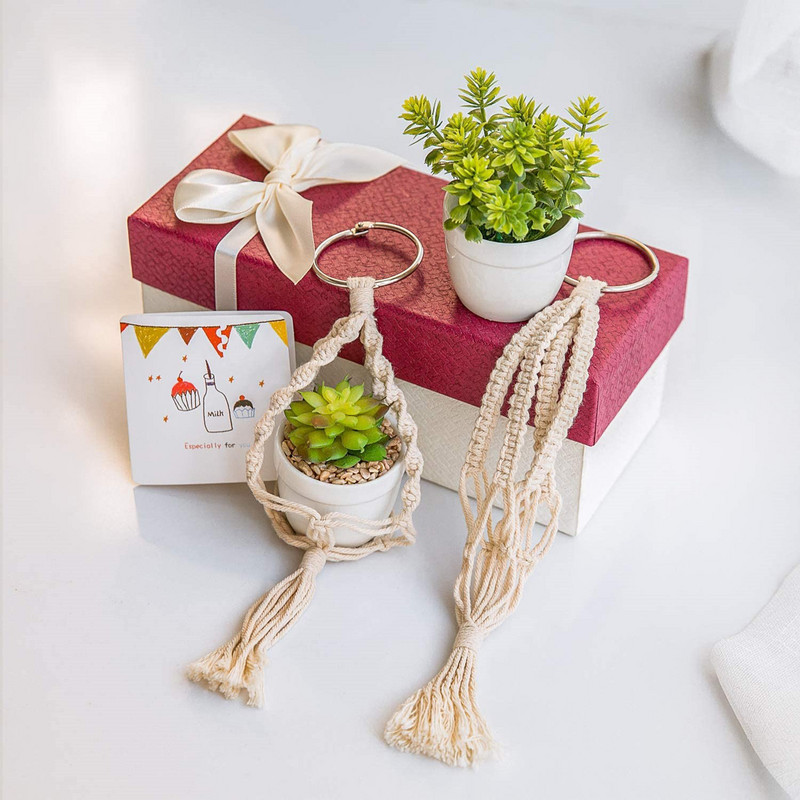 Boho függő díszdíszek Mini Makramé Növény autó Hátsó tükör Varázslatok Tartozékok Ajándék (virágcserép nélkül, kötél nélkül)