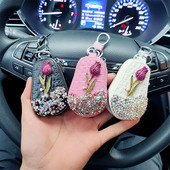 1 buc. Suport chei pentru mașină cu flori, cutie de depozitare, brelocuri cu diamante de cristal, capac pentru chei, geantă pentru chei de la distanță pentru accesorii de interior BMW Lada