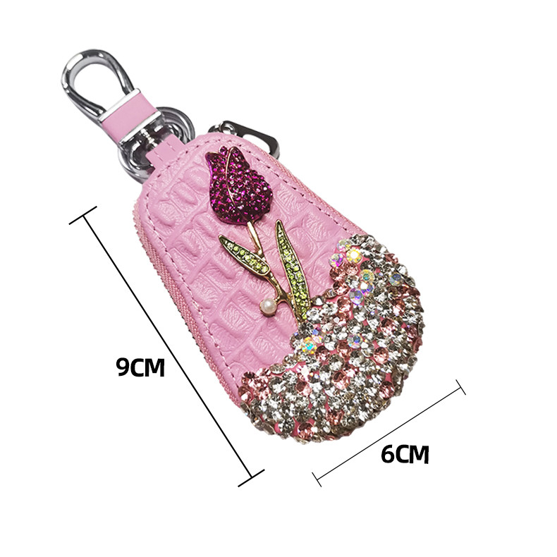 1 buc. Suport chei pentru mașină cu flori, cutie de depozitare, brelocuri cu diamante de cristal, capac pentru chei, geantă pentru chei de la distanță pentru accesorii de interior BMW Lada