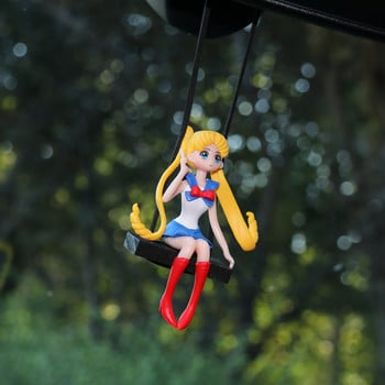 Κρεμαστό αξεσουάρ αυτοκινήτου Kawaii Sailor Moon Swing Action Figure Hanging Gadget Αυτόματος καθρέφτης οπισθοπορείας Γυναικείο ροζ εσωτερική διακόσμηση