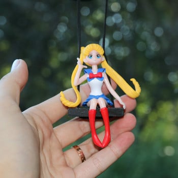 Κρεμαστό αξεσουάρ αυτοκινήτου Kawaii Sailor Moon Swing Action Figure Hanging Gadget Αυτόματος καθρέφτης οπισθοπορείας Γυναικείο ροζ εσωτερική διακόσμηση