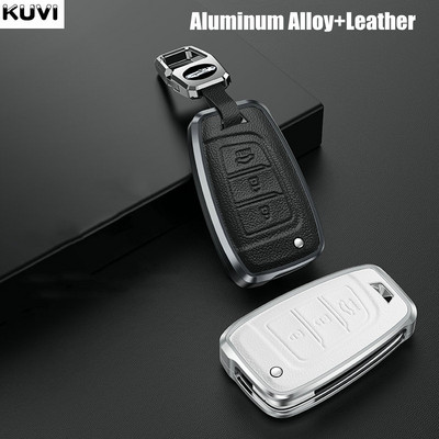 Automašīnas atslēgu korpusa vāciņš no sakausējuma ādas priekš Hyundai Elantra Solaris Tucson i30 i35 i40 KONA Genesis Santa Fe Azera Holder Shell