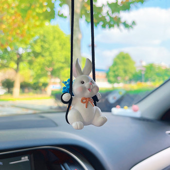 Ρητίνη Anime Swing Rabbit Car Εσωτερικό μενταγιόν Χαριτωμένο καλάθι λουλουδιών Swing Rabbit Auto Rearview Mirror Αξεσουάρ αυτοκινήτου